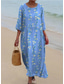 economico Abiti floreali-Vestito maxi da donna in lino simile traspirante leggero abito da sole abito a linea abito estivo vacanza casual boho quotidiano spiaggia vacanza maniche 3/4 scollo a giro