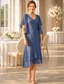 voordelige Jurkensets voor mama-Tweedelig A-lijn Over de knie Bruiloft gast jurk Moeder van de bruid jurk Korte mouw V-hals Elegant Grote maten Bruiloft gast Bruiloft Chiffon Wrap inbegrepen Korte Jas Jurken met Kralen Geplooid