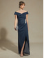 preiswerte abendkleider-Damen Maxikleid Trompeten- Meerjungfrauenkleid Elegant Abendgesellschaft Strass Steine Verschönert Schlank Einfarbig Ärmellos Schulterfrei Kalter Schulter-Ausschnitt Silber