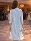 preiswerte Mamas Kleidersets-Zweiteilig Meerjungfrauenschnitt Tee-Länge Kleid für Hochzeitsgäste Brautmutterkleid Halbarm Rundhalsausschnitt Elegant Einfach luxuriös Formell Hochzeitsgast Chiffon Satin mit Spitze