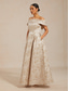 billige Blomsterkjole-Dame Maxikjole Off The Shoulder-kjole Stroppeløs kjole Elegant Aftenselskap Eksamen Normal Blomstret Ermeløs kald skulder Champagne Sommer Vår Høst
