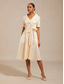billiga Enkel klänning-Dam Midiklänning Sheath Dress Elegant Dagligen Bröllopsgäst Cocktailfest knyt fram Ficka Normal Ensfärgat Kortärmad V-hals Tröjkrage Beige