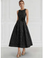 abordables Ensembles de robes pour maman-Ligne A Longueur thé Robe d'invité de mariage Robe de Mère de Mariée  Sans manches Manche 3/4 Col carré Élégant Fête de jardin Mariage Formel Crêpe Extensible avec Poche