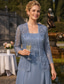 preiswerte Mamas Kleidersets-Kleid Sets Bodendeckendes Hochzeitsgast Kleid Mutter der Braut Kleid Langarm Quadrat Ausschnitt Elegant Einfach Hochzeitsgast mit Uni-Farbe