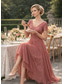 baratos Comprimento do tornozelo-Linha A Assimétrico Vestido de festa Vestido Coquetel Vestido de convidada de casamento Vestido Para Mãe dos Noivos Manga Curta Decote V Elegante Formal Convidado do casamento Noite Formal Chiffon com