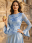 abordables Longueur de cheville-Ligne A Longueur au sol Robe de Soirée Robe de Cocktail Robe d'invité de mariage Robe de Mère de Mariée  manche longue Col ras du cou Élégant Style Célébrité Soyeux Fête de jardin Mariage Formel