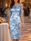preiswerte Mamas Kleidersets-Zweiteilig Meerjungfrauenschnitt Tee-Länge Kleid für Hochzeitsgäste Brautmutterkleid Halbarm Rundhalsausschnitt Elegant Einfach luxuriös Formell Hochzeitsgast Chiffon Satin mit Spitze