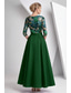 baratos Vestidos de Cocktail-Linha A Até o Tornozelo Bordado com miçangas Vestido formal Vestido para a mãe da noiva Vestidos de cocktail Elegante Brilhante Floral Manga 3/4 Ilusão Decote Casamento Formal Bolsos Cetim Paetês