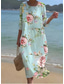 economico Abiti floreali-Vestito maxi da donna in lino simile traspirante leggero abito da sole abito a linea abito estivo vacanza casual boho quotidiano spiaggia vacanza maniche 3/4 scollo a giro