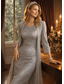 economico Set di abiti per la mamma-Set di Abiti Lunghezza Ginocchio Abito da Sposa per Invitate Abito Madre della Sposa Manica Lunga Girocollo Elegante Semplice Invitate di Matrimonio con Colore Solido