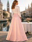 preiswerte Bodenlänge-A-Linie Bodenlang Hemdblusenkleid Kleid für Hochzeitsgäste Abendkleid Brautmutterkleid Dreiviertelarm Hemdkragen Niedlich Minimalistisch Formeller Abend Taft mit Schleife(n) Spleißen