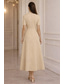 preiswerte Cocktailkleider-A-Linie Knöchellänge Cocktailkleider Elegant Kurzarm Stehkragen Gartenparty Hochzeit Stretch-Crêpe mit 3D-Blumen