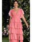 abordables Longueur du plancher-Robe de bal Longueur au sol Robe de Cérémonie Robe de soirée Robes de Bal Élégant Fête Manche Courte Col en V Fête de jardin Mariage Chiffon avec Volants