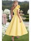preiswerte Knöchellänge-A-Linie Knöchellänge Partykleid Cocktailkleid Kleid für Hochzeitsgäste Brautmutterkleid Kappenärmel Ein-Schulter Elegant Satin mit Rüschen