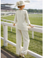 preiswerte Hosenanzüge für Mama-Overall Hosenanzug Bodenlang Brautmutterkleid Dreiviertelarm Juwelenhals Elegant Einfach Minimalistisch Formell Hochzeitsgast Satin Mit Schal mit Einfarbig