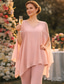 baratos Terninhos de calça da mamãe-Terninho Longo Vestido Para Mãe dos Noivos Manga Longa Decote V Elegante Convidado do casamento Festa de Noivado Chiffon com Miçangas Babados em Cascata
