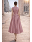 abordables Vestidos de cóctel-Corte A Vestido Midi Vestidos de coctel Elegante Sin Mangas Escote Barco Fiesta de jardin Boda Satén con Fruncido Detalles de Cristal