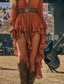 ieftine Rochie boho vestică-Pentru femei Rochii Midi Rochie Boho Rochie occidentală Modă Modern În aer liber Vacanță Concediu Fit regulat Simplu Manșon Lung În V Portocaliu Vară