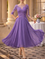 ieftine Lungimea ceaiului-Linia -A Lungimea ceaiului Rochie de petrecere Rochie de Cocktail Rochie pentru invitata de nunta Rochie Mama Miresei Manșon Jumate Bijuterie Elegant Invitat la nunta Petrecere Logodnă Șifon Tulle cu