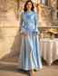 abordables Longueur de cheville-Ligne A Longueur au sol Robe de Soirée Robe de Cocktail Robe d'invité de mariage Robe de Mère de Mariée  manche longue Col ras du cou Élégant Style Célébrité Soyeux Fête de jardin Mariage Formel