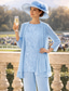 preiswerte Hosenanzüge für Mama-3-teilig Hosenanzug bodenlanges Brautmutterkleid Langarm Rundhalsausschnitt Elegant Formal Hochzeitsgast mit Perlen