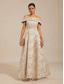 billige Blomsterkjole-Dame Maxikjole Off The Shoulder-kjole Stroppeløs kjole Elegant Aftenselskap Eksamen Normal Blomstret Ermeløs kald skulder Champagne Sommer Vår Høst