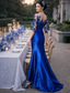 billiga Golvlängd-Sjöjungfru trumpet Asymmetrisk Bröllopsgästklänning Formell klädsel Aftonklänning Klänning till brudens mor Halvlång ärm Prydd med juveler Elegant Blommig Bröllopsgäst Höst Satäng med Rosett(er