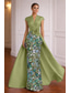cheap Ball Gown Evening Dresses-A-Line Sheath Column Floor Length Evening Gown Elegant High Split Half Sleeve V Neck Wedding Formal Stretch Satin Cowl Back with Embroidered Flower Slit Beaded Eembroidered