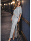 voordelige Vloerlengte-Strand Bruiloft Sheath Bruidsmoeder Jurk Bruiloft Gast Elegant Sprankel  Glans Juweel Hals Enkel Lengte Chiffon 3/4 Lengte Mouw met Sequins Split Voorzijde gratis maat op maat