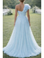 billige Lange kjoler og kjoler-Ballkjole A-linje Gulvlengde Ballkjoler Elegant Ermeløs Enskuldret Skoleball Quinceanera Tyll Cowlhals med Brodert blomst Drapert Spalte