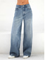 お買い得  ワイドレッグ＆ハイウエスト-女性用 ジーンズ ワイドレッグ ファッション ストリートファッション 全長 ハイウエスト 平織り ポケット 快適 ソフト マイクロエラスティック アウトドア ストリート ブルー 春 &amp; 秋 春、夏、秋、冬 レギュラー