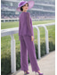 ieftine Costumele cu pantaloni ale mamei-Pantaloni Costum de 3 bucăți Lungime Podea Rochie Mama Miresei Manșon Lung Stil Nautic Elegant Oficial Invitat la nunta Șifon Șal Inclus cu Dantelă Straturi Broderie