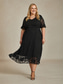 abordables Robes-Femmes Robe Midi Robe en Chiffon Élégant Fleuri Demi Manches Col en V Noir