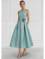 abordables Ensembles de robes pour maman-Ligne A Longueur thé Robe d'invité de mariage Robe de Mère de Mariée  Sans manches Manche 3/4 Col carré Élégant Fête de jardin Mariage Formel Crêpe Extensible avec Poche