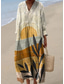 voordelige Gestreepte &amp; Geometrische Jurken-Dames Maxi-jurk Hemdjurk Zonnejurk Vakantie Casual Strand Uitgaan Ruim Passend Grafisch Geometrisch Abstract Lange mouw V-hals blauw Lichtgeel gebroken wit Beige Zomer Lente