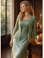 preiswerte Mamas Kleidersets-Kleid Sets bodenlang Hochzeitsgastkleid Mutter der Braut Kleid Langarm Rundhalsausschnitt Elegant Einfach Hochzeitsgast mit einfarbig