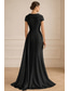 ieftine Rochii de seară în linie A-Linia -A Lungime Podea Rochie formala Rochia Mamei Miresei Rochii de seara Rochie de bal cu fustă lungă Rochie formală Elegant Rochie Neagră Mică Mătăsos Manșon scurt Rever Nuntă Oficial Buzunar