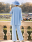 preiswerte Hosenanzüge für Mama-3-teilig Hosenanzug bodenlanges Brautmutterkleid Langarm Rundhalsausschnitt Elegant Formal Hochzeitsgast mit Perlen