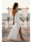 abordables Pequeños vestidos blancos-Funda Columna Hasta el Suelo Vestido blanco Vestido blanco pequeño Elegante Espalda Abierta Manga Larga Sin Tirantes Fiesta de Noche Boda Gasa Sin espalda con Volantes Abertura