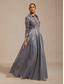billige Blomsterkjole-Dame Maxikjole Kjole med A-linje Empire midjekjoler Fit And Flare Dress Elegant Formelt Aftenselskap Eksamen Paljetter Blonde Normal Helfarge Blomstret 3/4 ermer Skjortekrage Sølv
