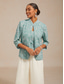 billige Blusedresser for kvinner-Dame Dressy topper Tvillingsett Rhinstein Blomstret Elegant Crew-hals Bryllupsgjest Cocktail antrekk Lyseblå Sommer Vår Høst