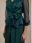 abordables Blusas Elegantes-Mujer Tops elegantes corbata frontal Transparente Elegante Manga 3/4 Escote en Pico Cuello Camisero Tops regulares Invitado a la boda Traje de cóctel Verde esmeralda Verano Primavera Otoño