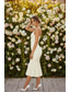 abordables Petits robes blanches-Sirène Trompette Longueur thé Robe Blanche petite robe blanche Élégant Dos Nu Sans manches Col en V Mariage Formel Tissu Extensible Dos nu avec Plis