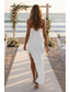 abordables Pequeños vestidos blancos-Funda Columna Hasta el Suelo Vestido blanco Vestido blanco pequeño Elegante Espalda Abierta Manga Larga Sin Tirantes Fiesta de Noche Boda Gasa Sin espalda con Volantes Abertura
