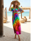 cheap Art&amp;Design Dress-Women's Midi Dress Sundress A Line Dress Vacation Casual Boho Butterfly Sleeve Vacation Going out Regular Fit Floral Graphic Rainbow Short Sleeve Crewneck Blue Orange red Light Purple Purple Summer