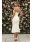 abordables Petits robes blanches-Sirène Trompette Longueur thé Robe Blanche petite robe blanche Élégant Dos Nu Sans manches Col en V Mariage Formel Tissu Extensible Dos nu avec Plis