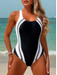 cheap One-piece swimsuits-Women's Swimwear One Piece Briefs Swimsuit Beach Wear Sporty Graphic Striped Scoop Neck Sleeveless Bathing Suits