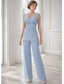 preiswerte Hosenanzüge für Mama-Kleid Sets Bodenlang Brautmutterkleid Langarm V-Ausschnitt Eleganz Einfach Hochzeitsgast mit Einfarbig