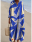 voordelige Gestreepte &amp; Geometrische Jurken-Dames Maxi-jurk Hemdjurk Zonnejurk Vakantie Casual Strand Uitgaan Ruim Passend Grafisch Geometrisch Abstract Lange mouw V-hals blauw Lichtgeel gebroken wit Beige Zomer Lente