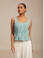 billige Blusedresser for kvinner-Dame Dressy topper Tvillingsett Rhinstein Blomstret Elegant Crew-hals Bryllupsgjest Cocktail antrekk Lyseblå Sommer Vår Høst